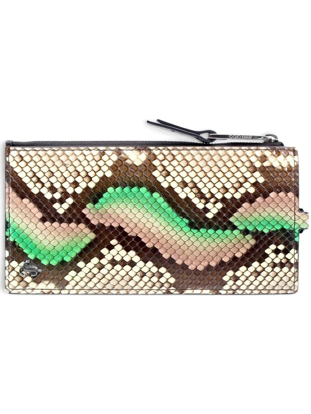 Jimmu Choo Pyrhon Snake Zip Wallet Green & Brown Leather